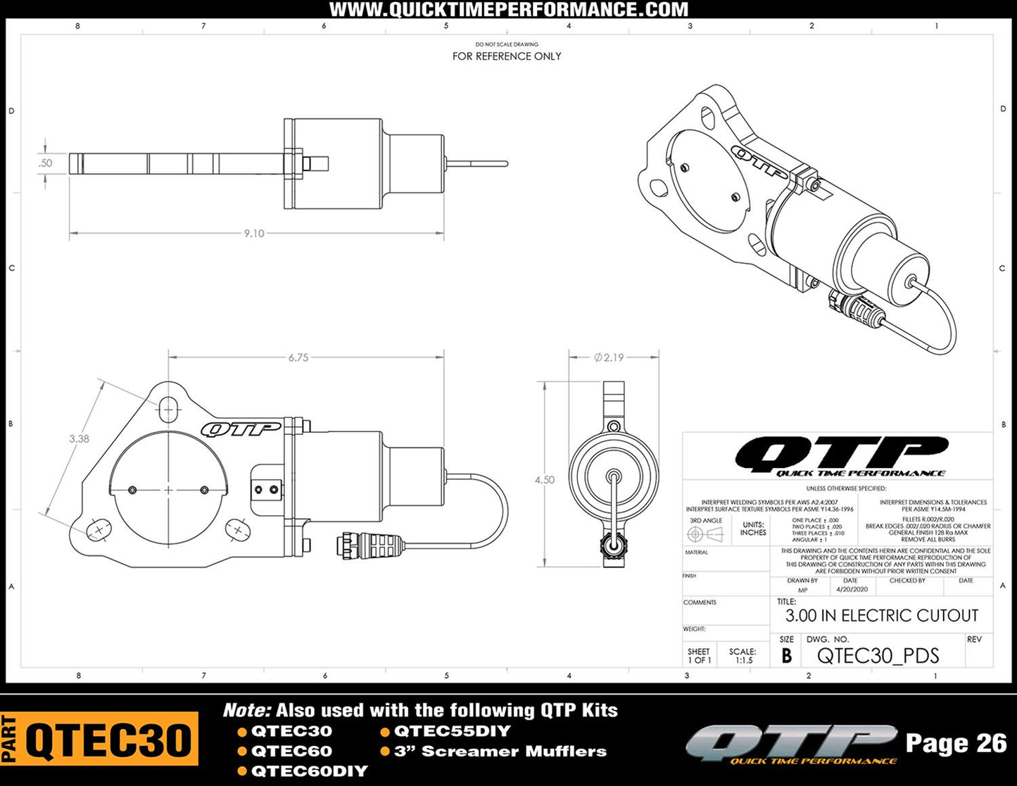 Quick Time Performance Electric Exhaust Cutouts QTEC60